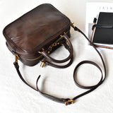 Genuine Leather Square Crossbody Bag With Zipper Leather Box Handbag 