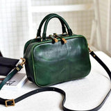 green Leather Square Crossbody Bag With Zipper Leather Box Handbag 