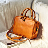 Genuine Leather Square Crossbody Bag With Zipper Leather Box Handbag 