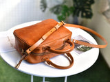 tan Leather Square Crossbody Bag With Zipper Leather Box Handbag 