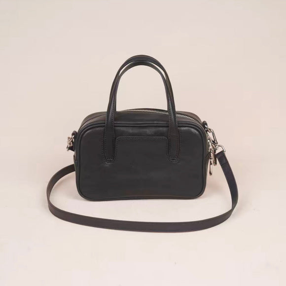 Mini black Leather Dome Satchel Dome Leather Dome Crossbody Bag Womens - Annie Jewel