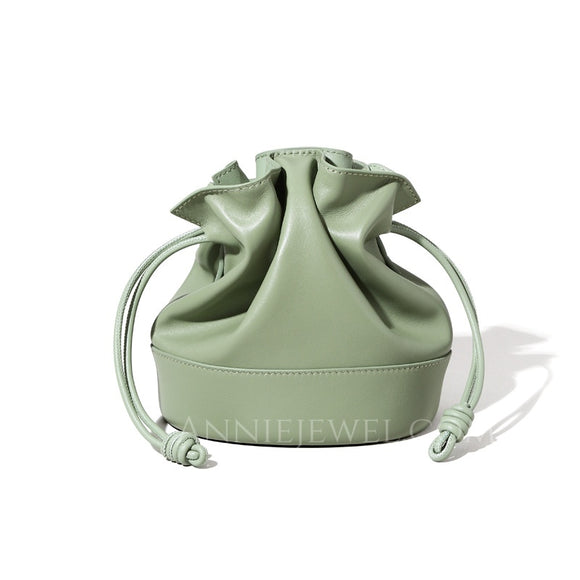 Women's Small Bucket Bag Crossbody Small Leather Drawstring Bucket Bag 