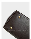 details of Womens Black Leather Handbag Small Leather Tote Bag With Shoulder Strap - Annie Jewel