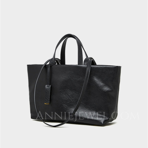Womens Black Leather Handbag Small Leather Tote Bag With Shoulder Strap - Annie Jewel