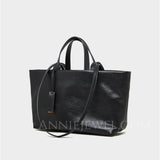 Womens Black Leather Handbag Small Leather Tote Bag With Shoulder Strap - Annie Jewel