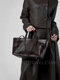 Womens Black Leather Handbag Small Leather Tote Bag With Shoulder Strap - Annie Jewel