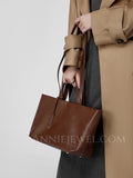 Womens brown Leather Handbag Small Leather Tote Bag With Shoulder Strap - Annie Jewel