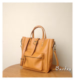 tan leather tote handbag With Zipper Small Leather Tote 