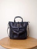 Black Leather Tote Bag With Zipper Small Leather Tote 