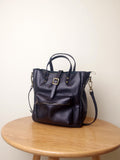 Black Leather Tote Bag With Zipper Small Leather Tote 