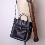 Black Leather Tote Bag With Zipper Small Leather Tote 