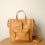 tan leather tote handbag With Zipper Small Leather Tote 