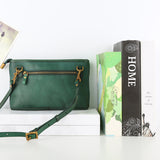 green Leather Small Satchel Zipper Square Cross Body Satchel Womens 