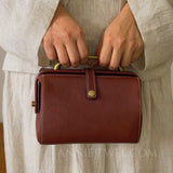 Genuine Leather Frame Handbag Small Vintage Leather Handbag Womens