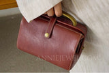 Small Vintage Leather Handbag Womens brown Genuine Leather Frame Handbag 