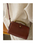 Small Vintage Leather Handbag Womens brown Genuine Leather Frame Handbag 