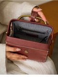 Genuine Leather Frame Handbag Small Vintage Leather Handbag Womens
