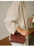 Small Vintage Leather Handbag Womens brown Genuine Leather Frame Handbag 