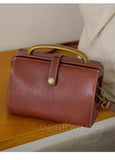 Small Genuine Leather Frame Handbag brown Vintage Leather Handbag Womens