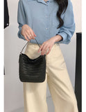 Small Woven Leather Bucket Bag Genuine Leather Bucket Shoulder Bag Womens - Annie Jewel