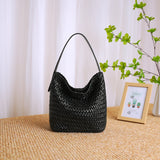 Small Woven Leather Bucket Bag Genuine Leather Bucket Shoulder Bag Womens - Annie Jewel
