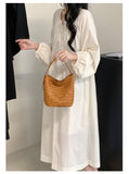 Small Woven Leather Bucket Bag Genuine Leather Bucket Shoulder Bag Womens - Annie Jewel