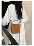 Small Woven Leather Bucket Bag Genuine Leather Bucket Shoulder Bag Womens - Annie Jewel