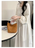 Small Woven Leather Bucket Bag Genuine Leather Bucket Shoulder Bag Womens - Annie Jewel