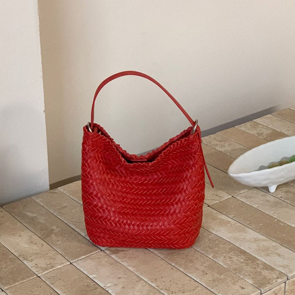 Small Woven Bucket Bag Woven Leather Bucket Bag Shoulder Bag Womens
