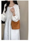 Small Woven Leather Bucket Bag Genuine Leather Bucket Shoulder Bag Womens - Annie Jewel
