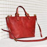 red Small Leather Tote Purse Zip Top Leather Tote Bag Womens small red leather purse