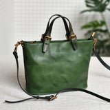 Small Leather Tote Purse Dark Green Leather Purse Zip Top Leather Tote Bag Womens