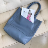 blue Leather Tote Bags For Women Soft Leather Tote Bag Simple Leather Tote Bag 