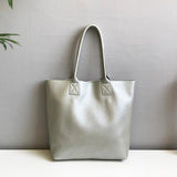 silver Leather Tote Bag Genuine Leather Laptop Bags Womens