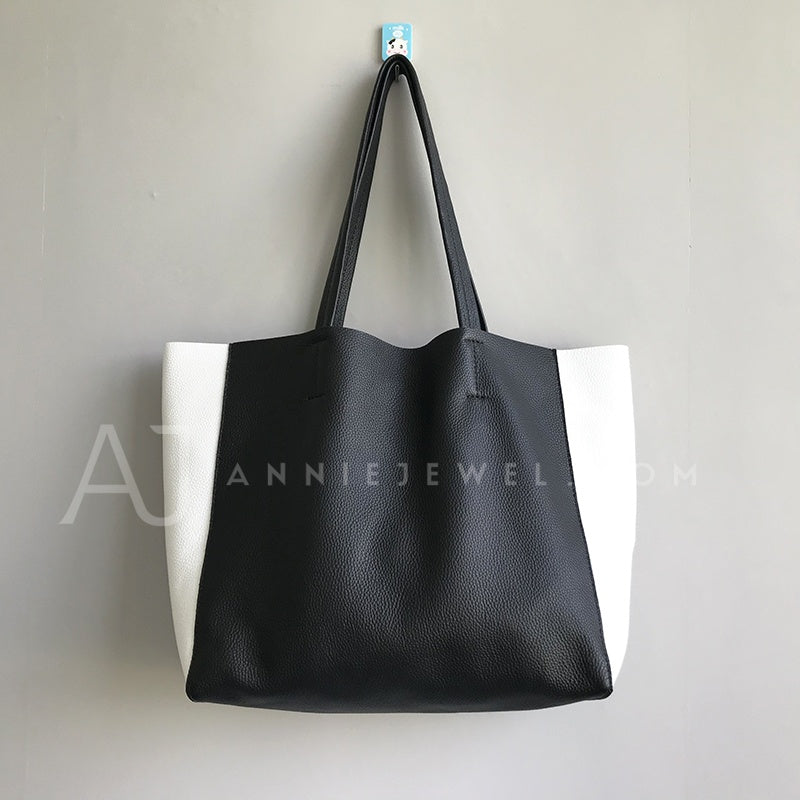 Black And White Leather Purse Big Leather Tote Soft Leather Tote Bag Womens