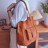 brown Soft Leather Tote With Compartments Tote Bag With Shoulder Strap 