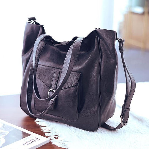 black soft leather tote bag With Compartments Tote Bag With Shoulder Strap 