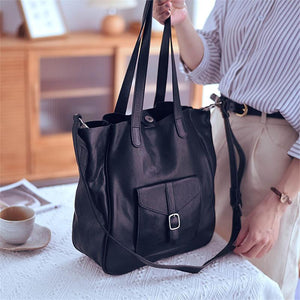 black soft leather tote bag With Compartments Tote Bag With Shoulder Strap 