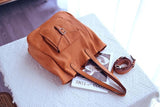 Soft Leather Tote With Compartments Tote Bag With Shoulder Strap 