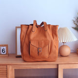 brown work tote Soft Leather Tote With Compartments Tote Bag With Shoulder