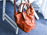 Small tan Leather Tote Bag With Shoulder Strap Soft Tote Bags Womens 