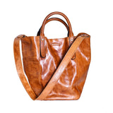 Small tan Leather Tote Bag With Shoulder Strap Soft Tote Bags Womens 