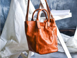 Small Leather Tote Purse Leather Bucket Tote Distressed Leather Tote Bag 