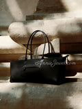 black Nylon Tote Bag With Zipper Minimalist Nylon Tote With Long Handles Womens - Annie Jewel