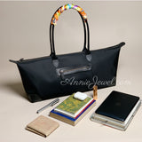 black Nylon Work Tote Bag With Long Handle Women Front Pocket Lightweight Nylon Office Bag - Annie Jewel