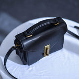 Small Satchel Purse Structured Sling Bag  Black Leather Satchel Bag Womens