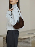 Brown Suede Hobo Bag With Zipper Soft Leather Hobo Womens