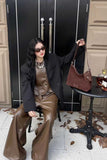 Women's Suede Hobo Shoulder Bag brown Hobo Bag Zip Hobo Bag 