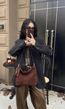 Women's Suede Hobo Shoulder Bag brown Hobo Bag Zip Hobo Bag 