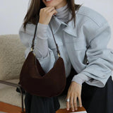 Brown Suede Hobo Bag With Zipper Soft Leather Hobo Womens